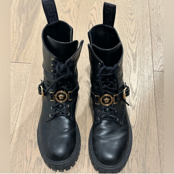 Versace Shoes - Versace Medusa Combat Boots 39 Black Gold